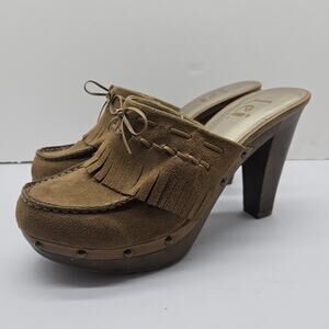 Vintage LEI Y2K Suede Fringe Chunky Platform Clog Mules Women’s 10